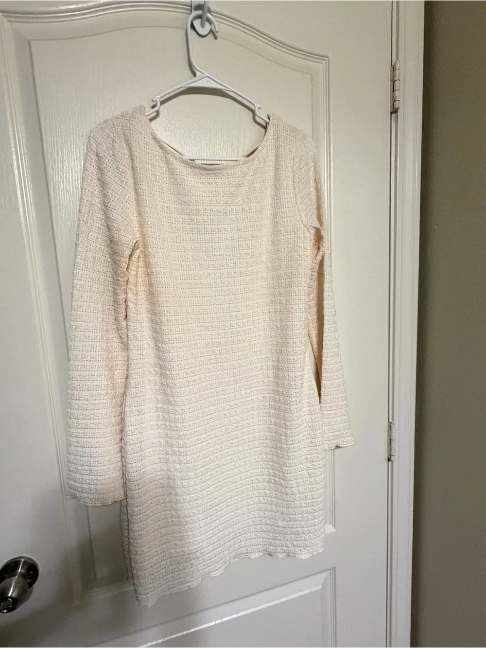 wild fable Cream Textured Long-Sleeve Shift Dress